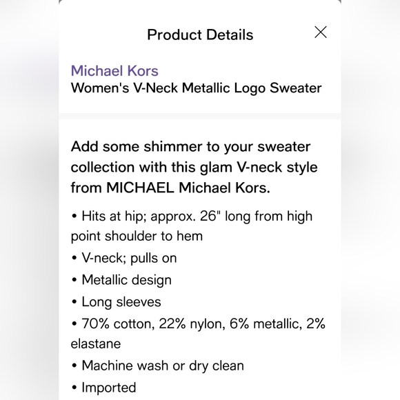 Michael Kors Gold Metallic Logo Women's V-Neck Sweater - Picture 3 of 3